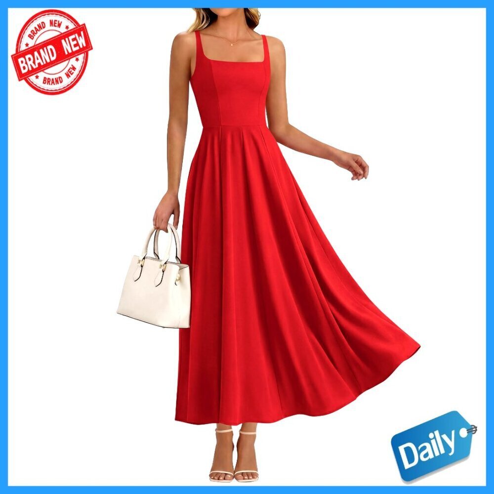 Square Neck Maxi Dress Elegant Formal Wedding Guest Cocktail Sleeveless